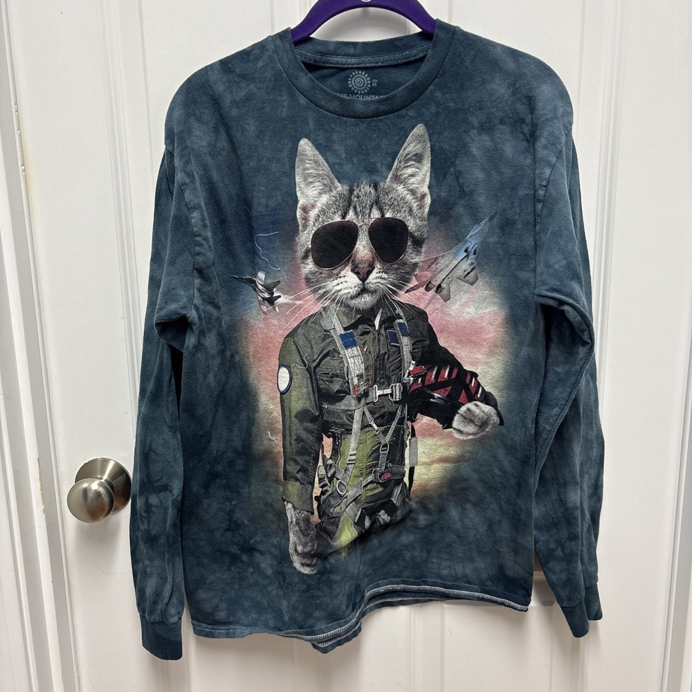 The Mountain Tom Cat Top Gun Pilot Cotton Long Sleeve‎ T-Shirt Tie Dye - Medium